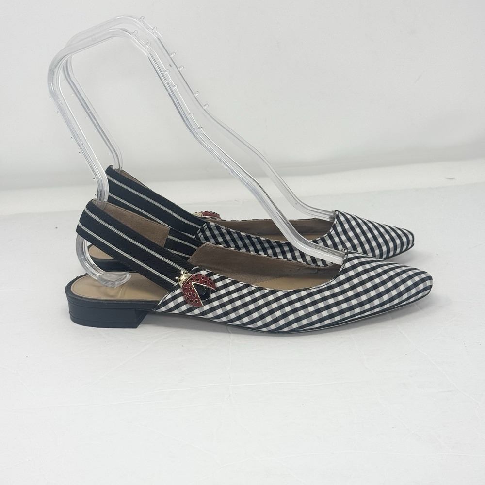 Talbots Edison Gingham Slingback Flats Ladybug Womens Shoes Size 9M Whimsy